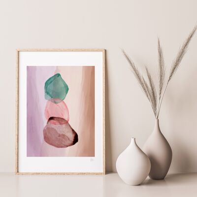 Juwelenfarbener abstrakter Aquarell-Kunstdruck, A4, 21 x 29,7 cm