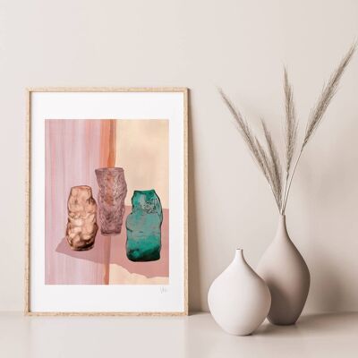 Vaso in vetro ad acquerello Stampa artistica astratta A4- 21 x 29,7 cm