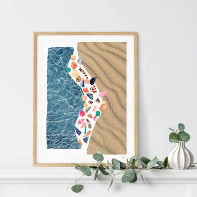 Playa, agua, concha Lámina abstracta A4- 21 x 29,7 cm