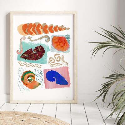 Impresión de arte abstracto de conchas marinas A4- 21 x 29,7 cm