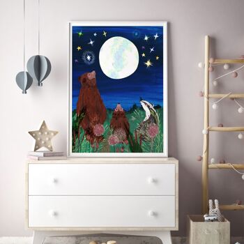 Pleine lune Woodland Animal Art Print A3 - 29,7 x 42 cm 2