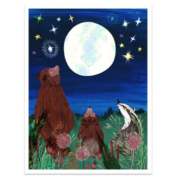Pleine lune Woodland Animal Art Print A3 - 29,7 x 42 cm 3