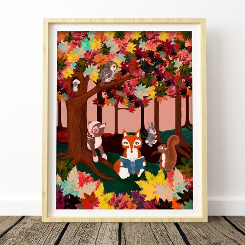Woodland Animal Autumn Forest Art Print A4- 21 x 29.7cm