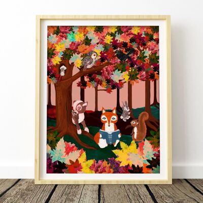 Woodland Animal Autumn Forest Art Print A4 - 21 x 29,7 cm