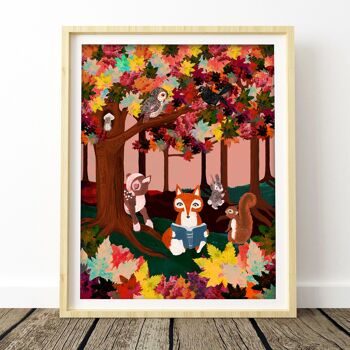 Woodland Animal Autumn Forest Art Print A3 - 29,7 x 42 cm 1