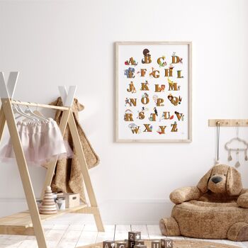 Impression d'art alphabet illustré vintage doré A4 - 21 x 29,7 cm 2