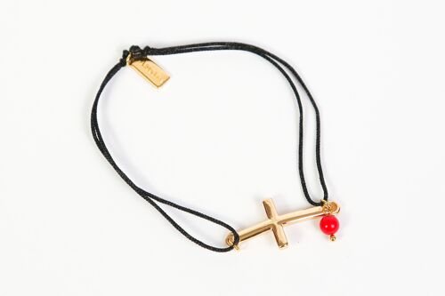 Bracelet cordon Lurex 18k Croix Noir