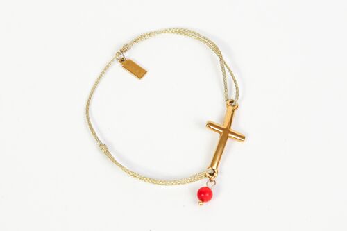 Bracelet cordon Lurex 18k Croix Doré