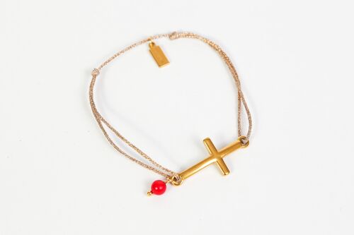Bracelet cordon Lurex 18k Croix Rose Gold