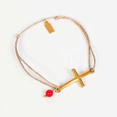 Bracelet cordon Lurex 18k Croix Rose Gold