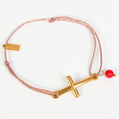 Pink Cross 18k Lurex cord bracelet
