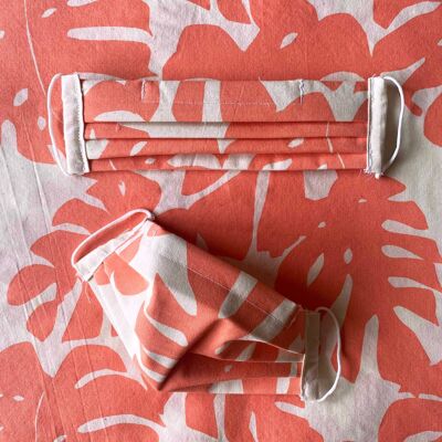Leafy Handprinted Face Covering , Pink Monstera