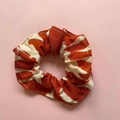 Leafy Handprinted Scrunchie , Pink Monstera