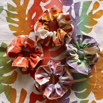 Leafy Handprinted Scrunchie , Rainbow Monstera