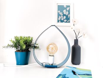 Lampe SMALL DROP chêne et bleu pétrole 2