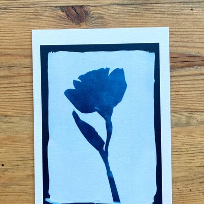 Biglietto d'auguri blu botanico con Daffodil Negative