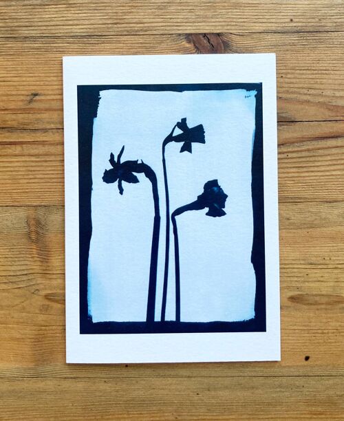 Daffodils Negative' Botanical Blue Greetings Card