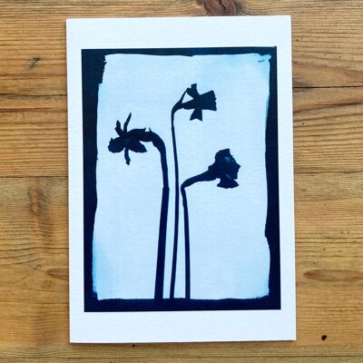 Daffodils Negative' Botanical Blue Greetings Card