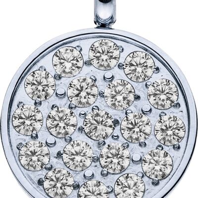 Pendentif Glamour rond avec pierres de zircone serties D=11.8mm en acier inoxydable