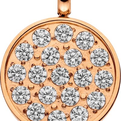 Glamor pendant round with set zirconia stones D=11.8mm made of stainless steel - rose
