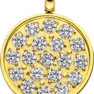 Glamor pendant round with set zirconia stones D=11.8mm made of stainless steel - gold