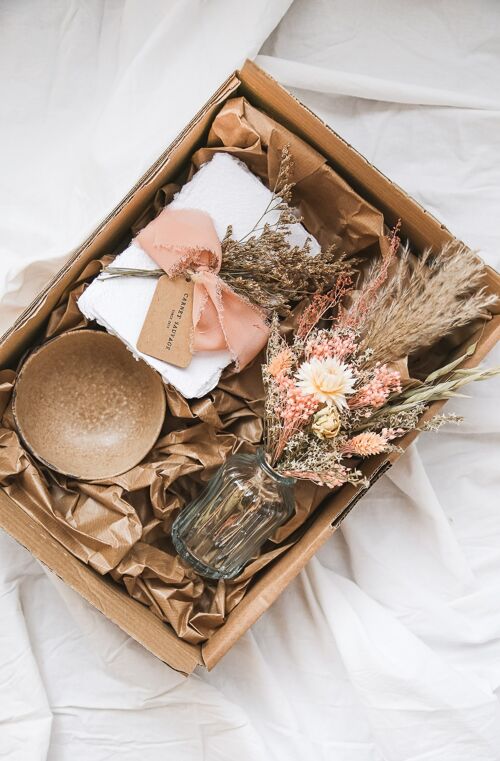 Coffret cadeau artisanal "Summer feeling box" - Bol, vase fleuri et papier artisanal