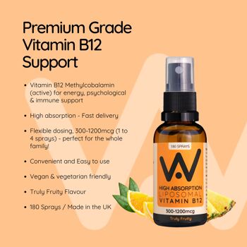 Vitamine B12 liposomale Méthycobalamine (300 - 1200mcg) Spray - Saveur vraiment fruitée - 180 pulvérisations 3