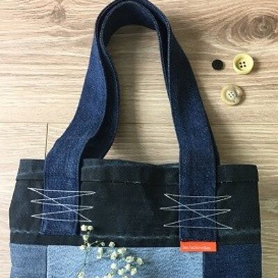 Large travel bag in recycled denim - Unlined