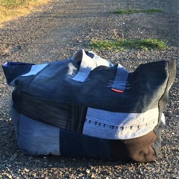 Grand cabas de voyage en pièce de jean recyclées - Non doublé 3