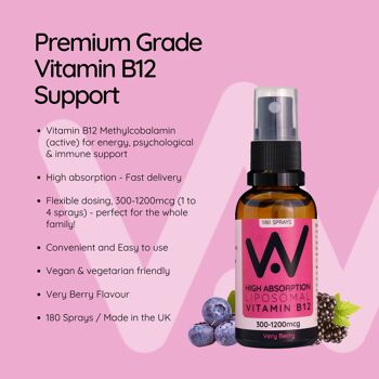 Vitamine B12 Liposomale Méthycobalamine (300 - 1200mcg) Spray - Saveur Very Berry - 180 pulvérisations 3