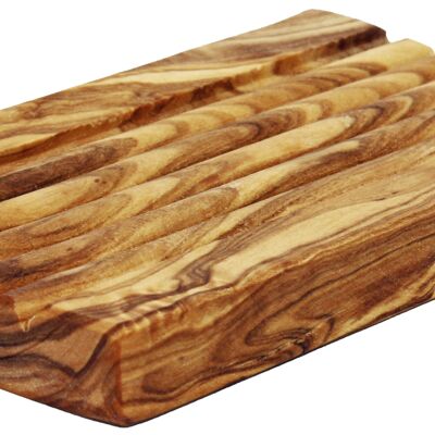 Porte-savon en bois d'olivier rainuré, angulaire 13 x 9 cm