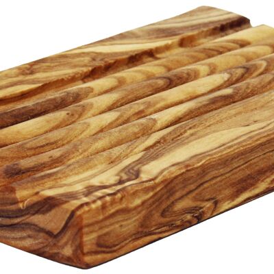 Portasapone scanalato in legno d'ulivo, angolare 13 x 9cm