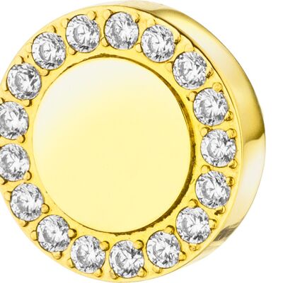 PURE - Pendant round 8.4mm, polished with set zirconia on the outside in a circle, made of stainless steel - gold