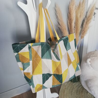 Geometric tote bag - duck green and mustard