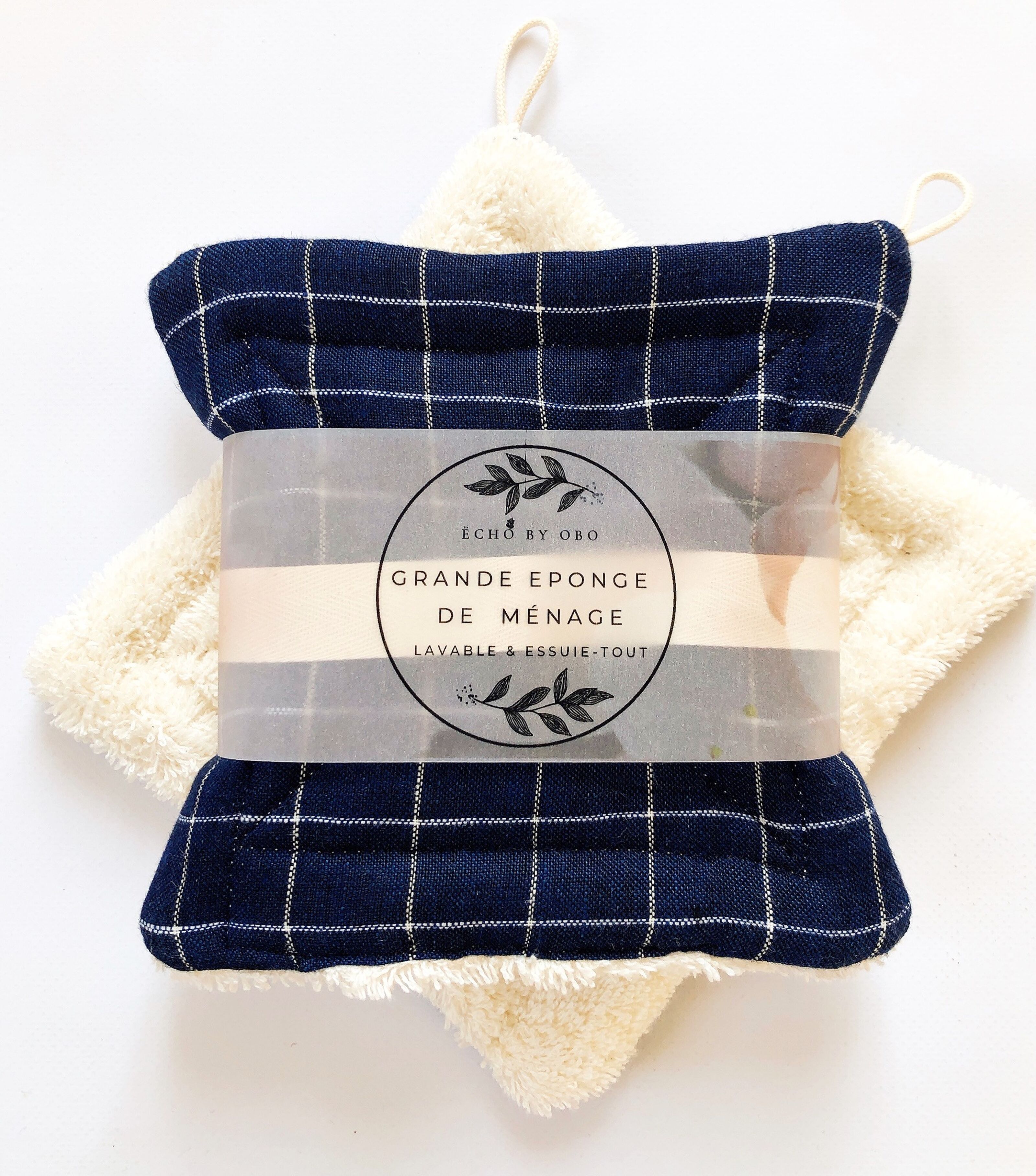 Buy wholesale Large washable kitchen towel sponge for household use, with  loop, organic, linen fabric, checkered pattern on a blue background