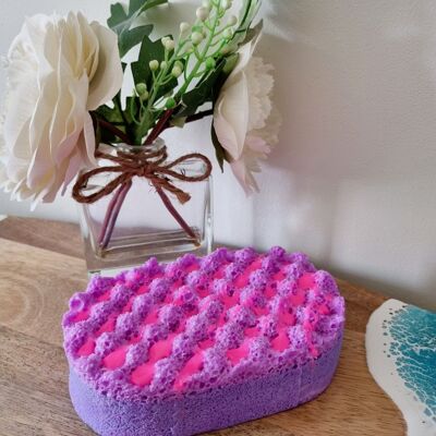Esponja de masaje exfoliante con jabón de lluvia púrpura
