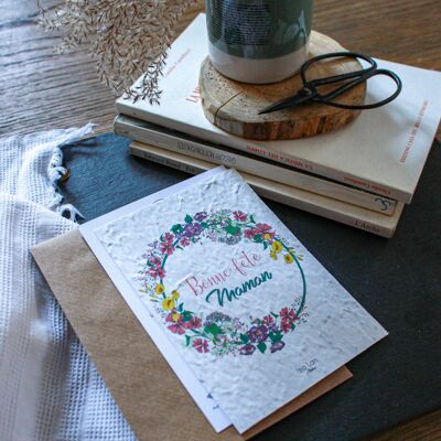 Carte à planter double bonne fête maman, couronne de fleurs