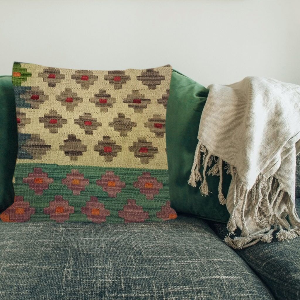 Kilim handvävt Camo Green kuddfodral