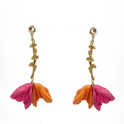 Boucles d'oreilles fleuriste FLPNW6double en rose bonbon et orange