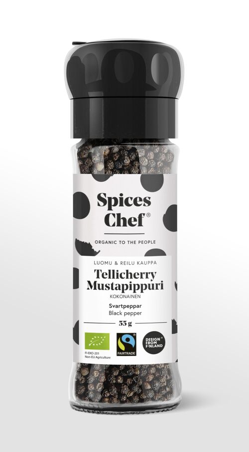 Tellicherry Black Pepper Mill Organic, Fairtrade 55g