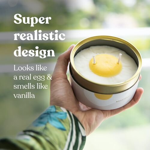 Vanilla scented candle - Egg design - 285g. | Sealed in a can | Two wicks | 100% Vegetable wax | Handmade | Large novelty candle