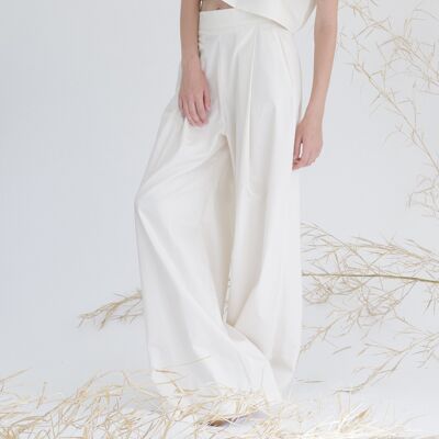 Wide-leg, high-waisted trousers, organic satin cotton