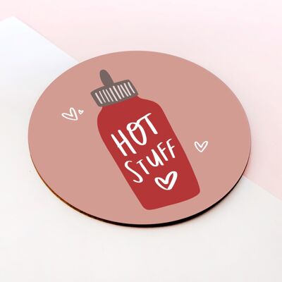 Posavasos Redondo Hot Stuff - Regalo de salsa picante - Regalo de San Valentín para novio para novia para él para ella