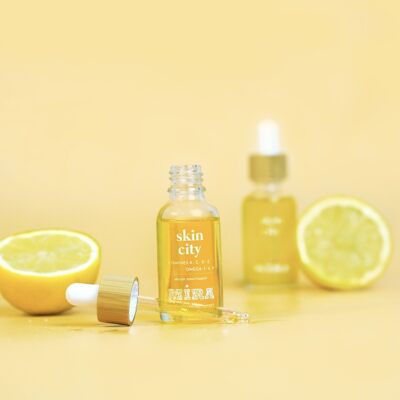 Skin City Serum with Kukui Oil, Moringa, Safflower & Wild Lemon Essential Oil - Face, Body, Hair - Nourishing, Hydrating, Firming, Non-Greasy Finish - 30ml