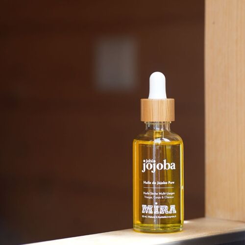 Jobi Jojoba - Huile sèche de Jojoba vierge - Visage, corps, cheveux - Nourrissante, protectrice, sébo-régulatrice, démaquillante - 50 ml