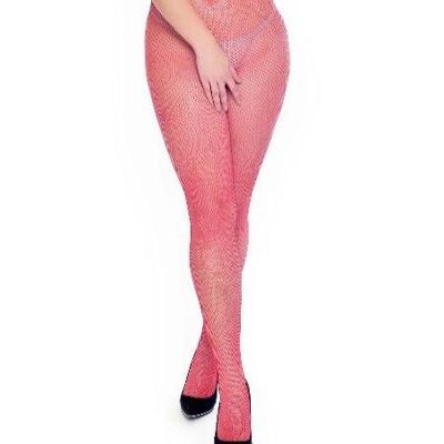 Fishnet Crotchless Tights-Flo Red