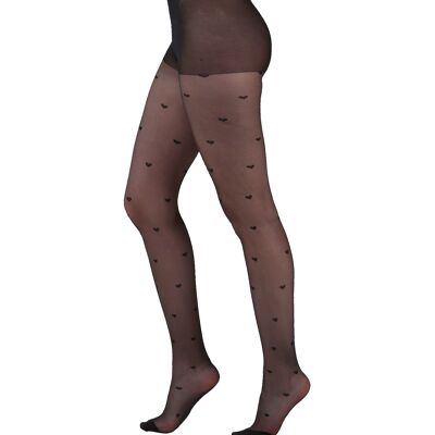 All Over Hearts Sheer Tights-Black