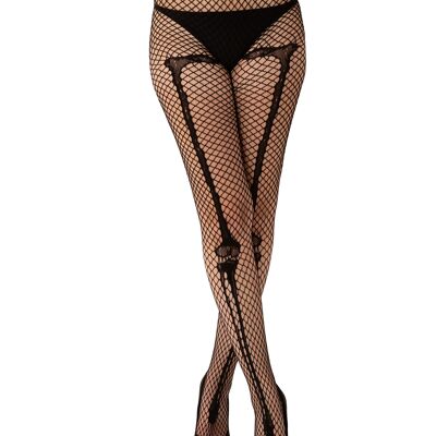 Skeleton Bone Net Tights-Black