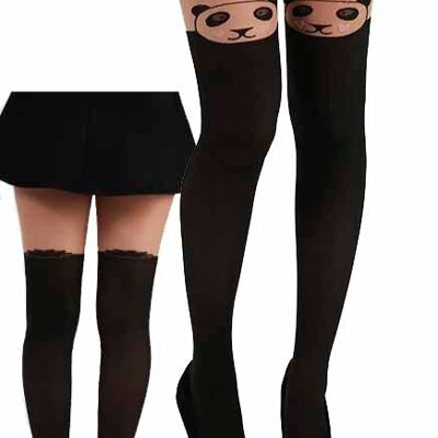 Panda Over The Knee Tights-Black