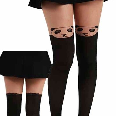 Panda Over The Knee Tights-Black